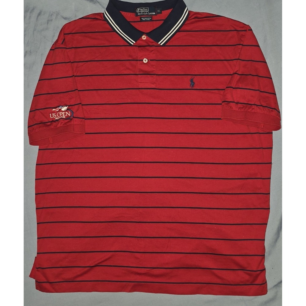 Polo Ralph Lauren 2008 US Open Tennis Red Striped Polo Shirt‎ Men XL